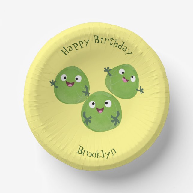 Funny Brussels sprouts vegetables cartoon Paper Plate (Front)