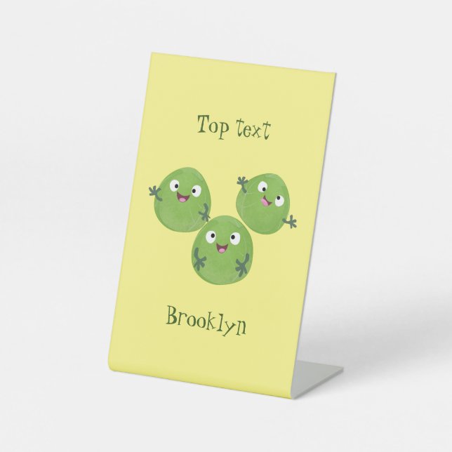 Funny Brussels sprouts vegetables cartoon Pedestal Sign (Front)