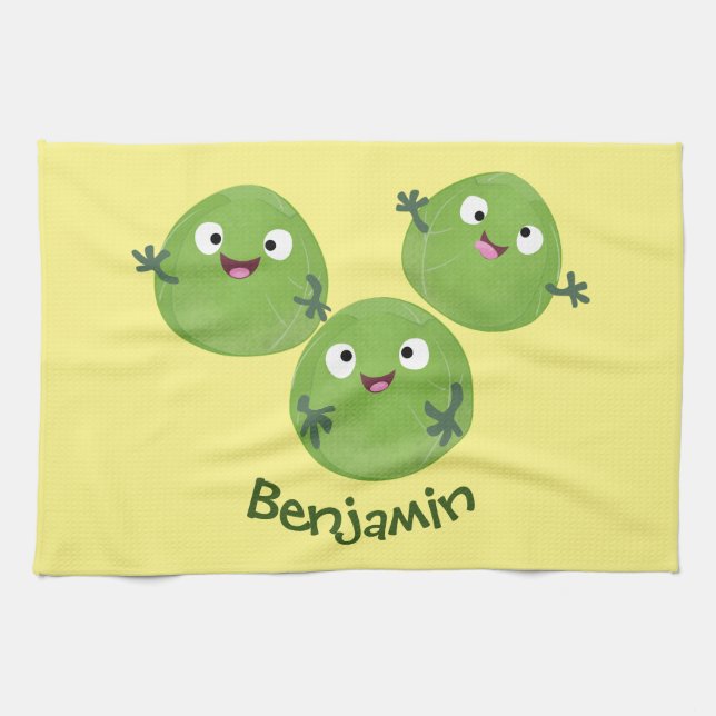 Funny Brussels sprouts vegetables cartoon Tea Towel (Horizontal)