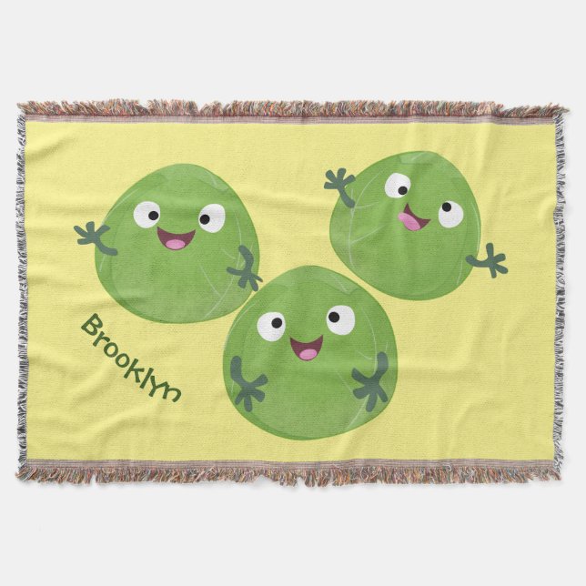 Funny Brussels sprouts vegetables cartoon Throw Blanket (Front)
