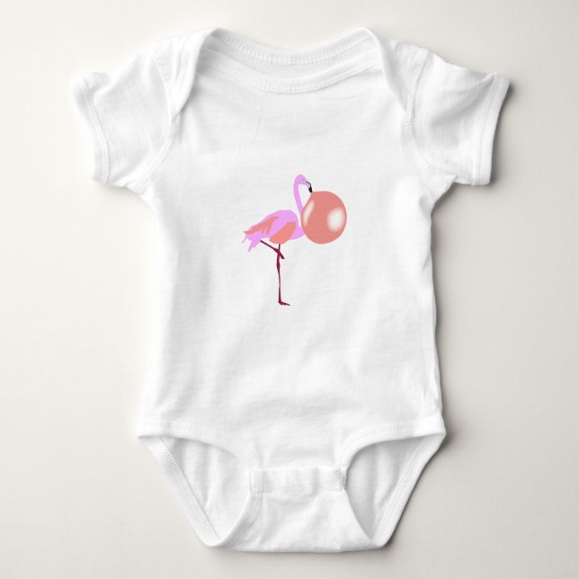 Funny Bubble Gum Flamingo Blowing Bubble Baby Bodysuit (Front)