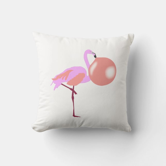 Funny Bubble Gum Flamingo Blowing Bubble Cushion (Front)