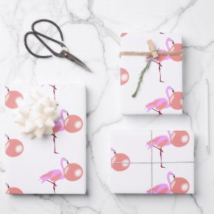 Funny Bubble Gum Flamingo Blowing Bubble Wrapping Paper Sheet