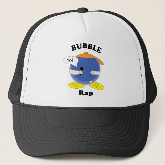 Funny Bubble Rap Cartoon Character Pun Graphic Trucker Hat (Front)