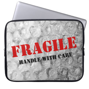 Funny bubble wrap texture laptop sleeve   Fragile