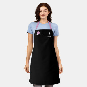 Funny Bubblegum Birds on a Wire Black Apron