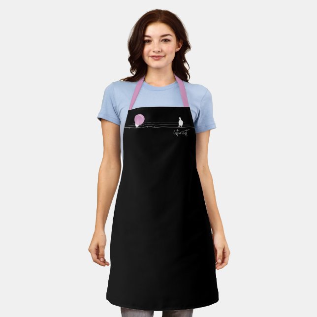 Funny Bubblegum Birds on a Wire Black Apron (Worn)