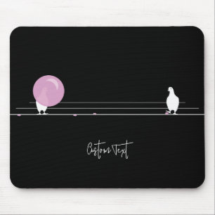 Funny Bubblegum Birds on a Wire Black Mouse Mat