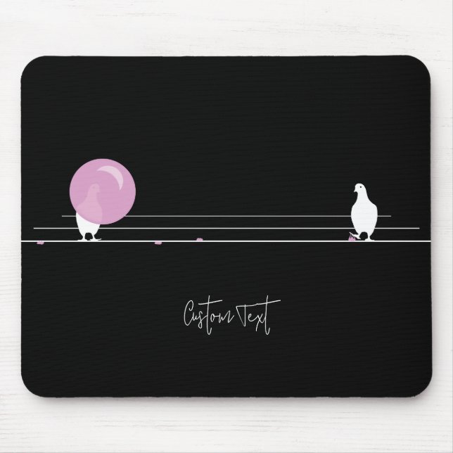 Funny Bubblegum Birds on a Wire Black Mouse Mat (Front)