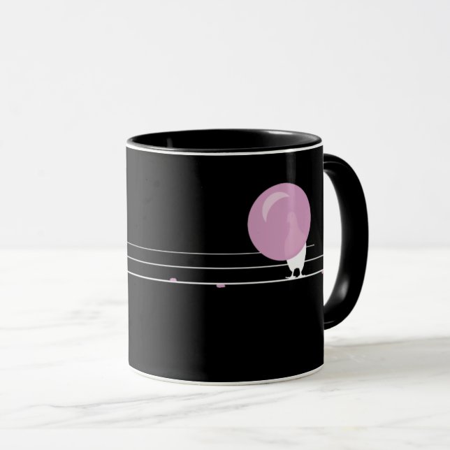 Funny Bubblegum Birds on a Wire Black Mug (Front Right)