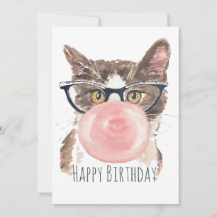 Funny Bubblegum Cat Birthday Card