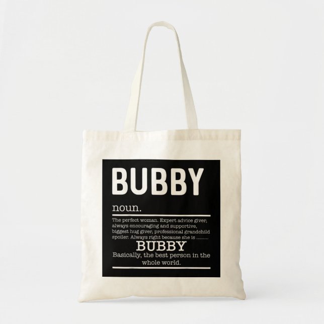 Funny Bubby Definition Grandma Mother Day Gifts  Tote Bag (Front)