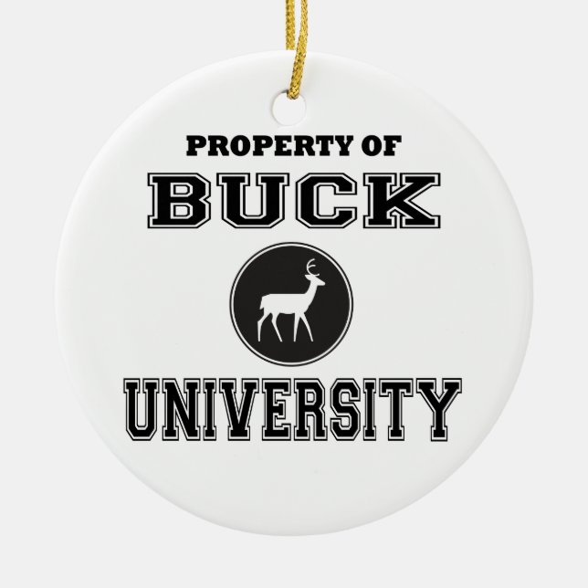 Funny  Buck University Ceramic Tree Decoration (Front)