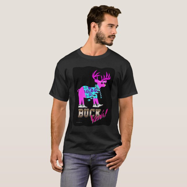 Funny Buck Yeah Neon Reindeer T-Shirt (Front Full)