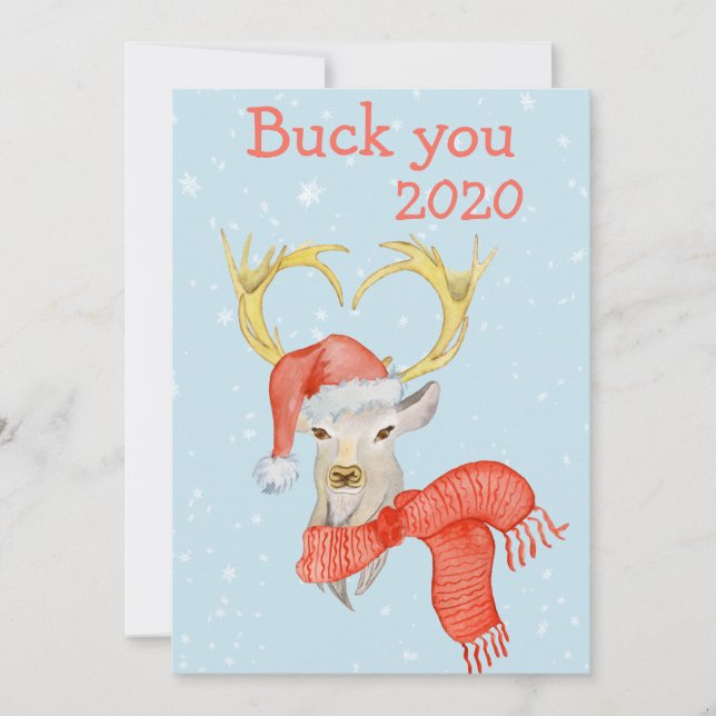 Funny Buck You 2020 Covid Deer Christmas Holiday Card (Front)