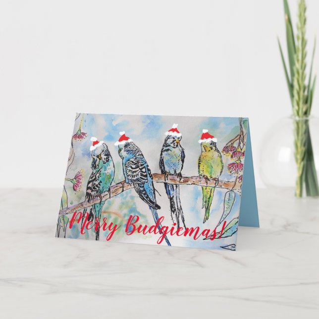 Funny Budgie Budgerigar Merry Christmas Card (Front)