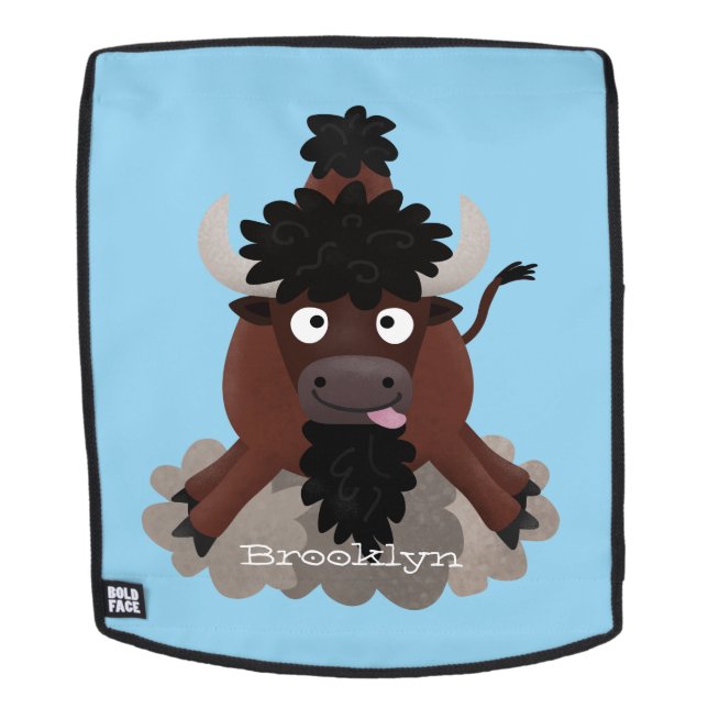 Funny buffalo bison cartoon illustration backpack (Removable Face)