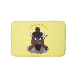 Funny buffalo bison cartoon illustration bath mat