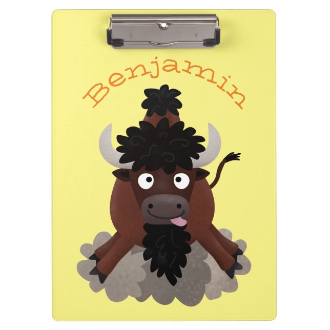 Funny buffalo bison cartoon illustration clipboard (Front)