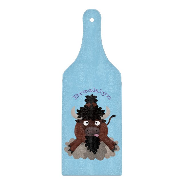 Funny buffalo bison cartoon illustration cutting board (Front)
