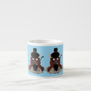 Funny buffalo bison cartoon illustration espresso cup