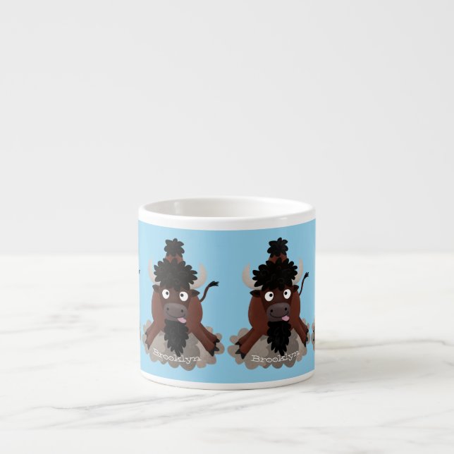 Funny buffalo bison cartoon illustration espresso cup (Front)