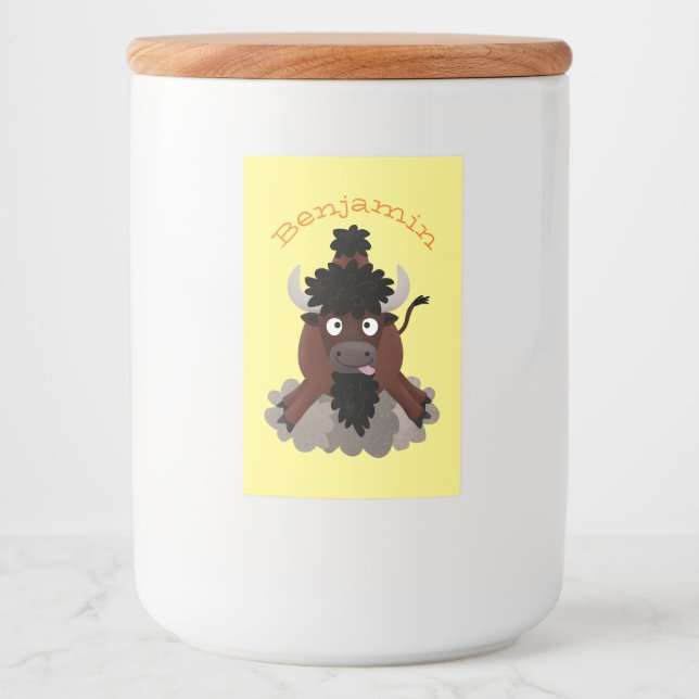 Funny buffalo bison cartoon illustration food label (Front)