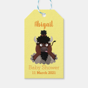 Funny buffalo bison cartoon illustration gift tags