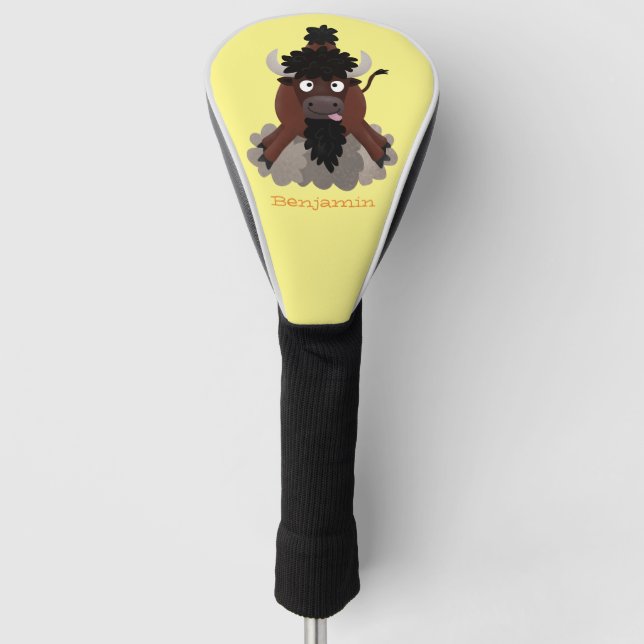 Funny buffalo bison cartoon illustration golf head cover (Front)