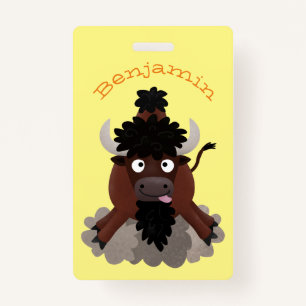 Funny buffalo bison cartoon illustration ID badge