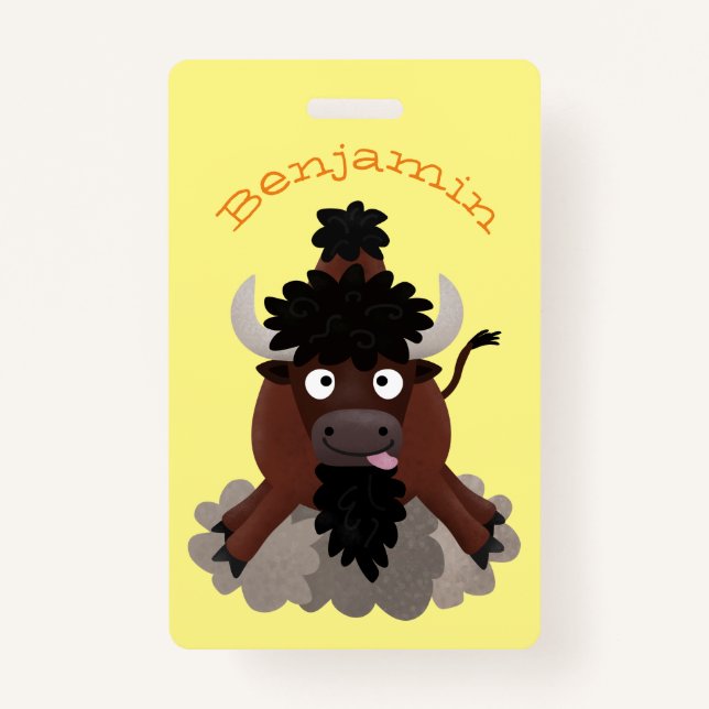 Funny buffalo bison cartoon illustration ID badge (Front)