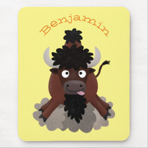 Funny buffalo bison cartoon illustration mouse mat