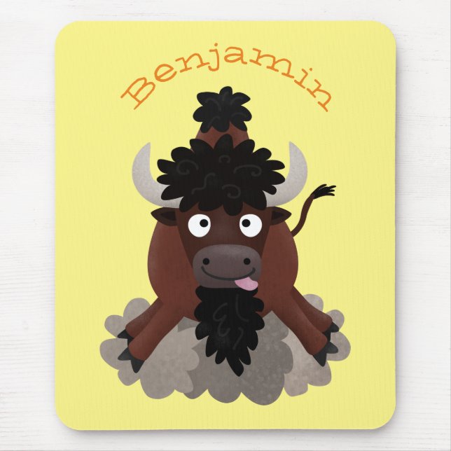 Funny buffalo bison cartoon illustration mouse mat (Front)
