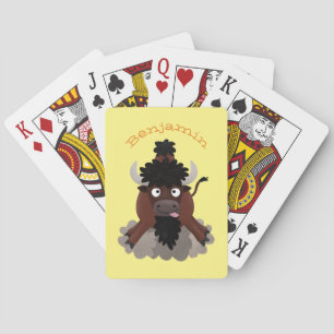 Funny buffalo bison cartoon illustration playing cards
