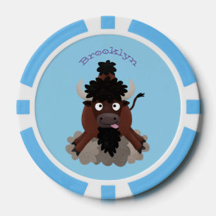 Funny buffalo bison cartoon illustration poker chips