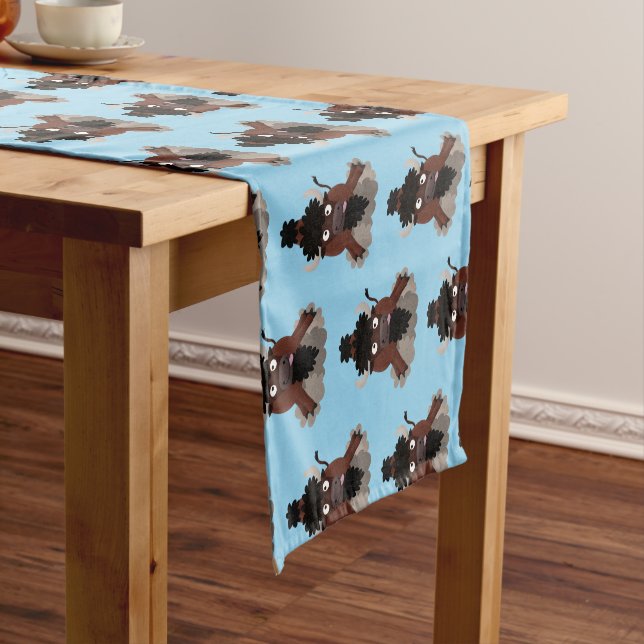 Funny buffalo bison cartoon illustration short table runner (In Situ)