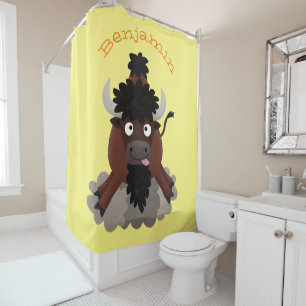 Funny buffalo bison cartoon illustration shower curtain