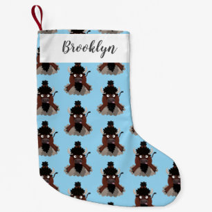 Funny buffalo bison cartoon illustration small christmas stocking