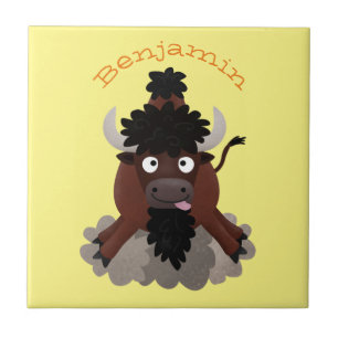 Funny buffalo bison cartoon illustration tile
