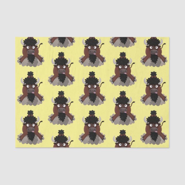 Funny buffalo bison cartoon illustration tissue paper (Front)