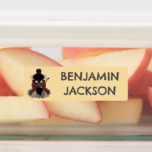 Funny buffalo bison cartoon personalised school (Affixed)