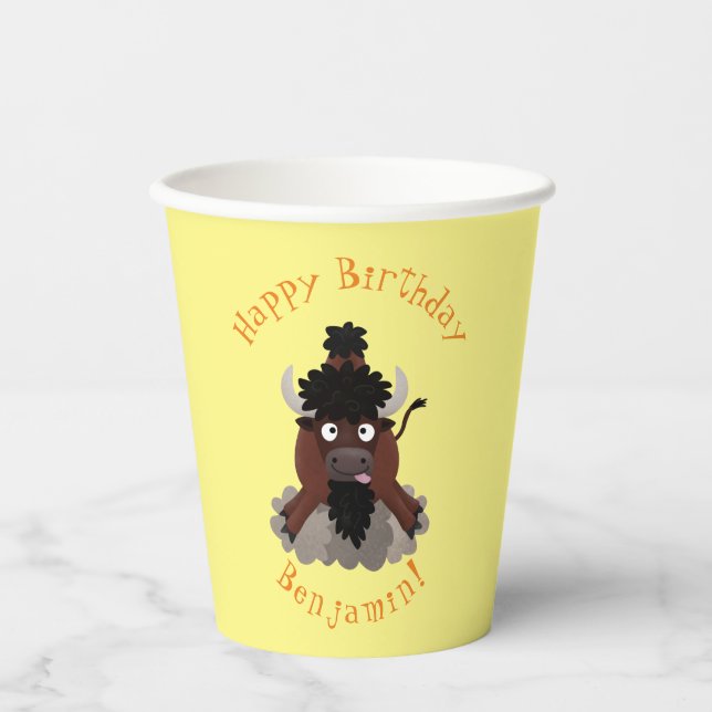 Funny buffalo personalised cartoon birthday paper cups (Front)