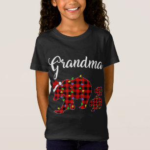 Funny Buffalo Plaid Grandma Bear Two Cubs Christma T-Shirt