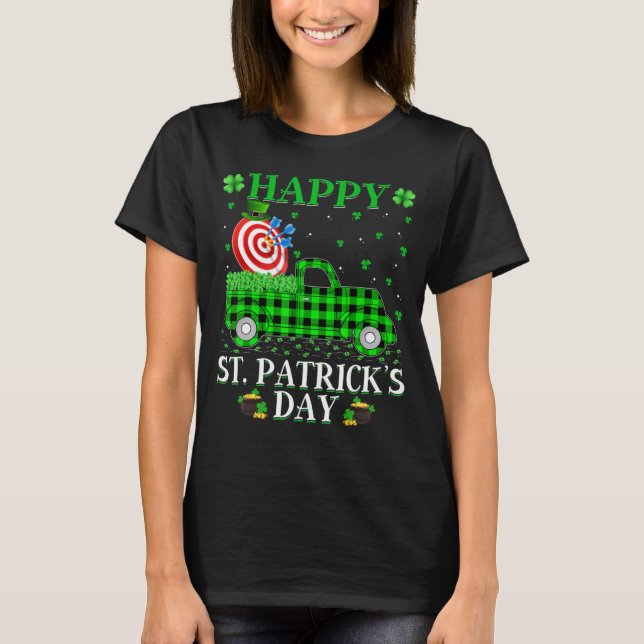 Funny Buffalo Plaid Green Truck Archery St. Patric T-Shirt (Front)