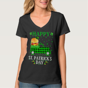 Funny Buffalo Plaid Green Truck Burger St Patrick T-Shirt