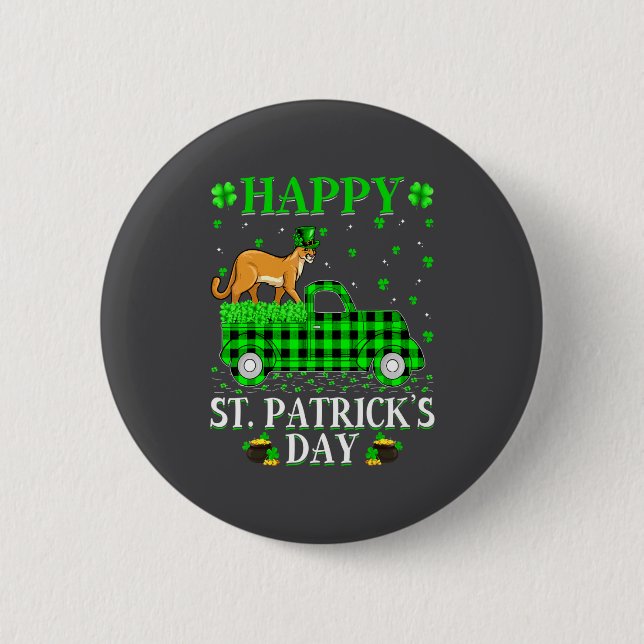 Funny Buffalo Plaid Green Truck Cougar St Patrick  6 Cm Round Badge (Front)