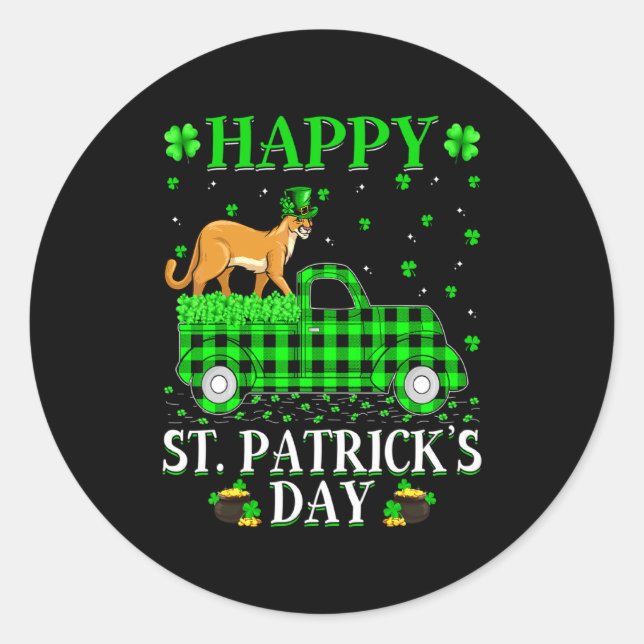 Funny Buffalo Plaid Green Truck Cougar St Patrick  Classic Round Sticker (Front)