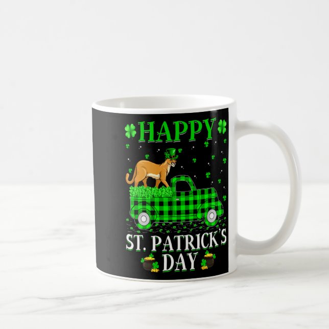 Funny Buffalo Plaid Green Truck Cougar St Patrick  Coffee Mug (Right)