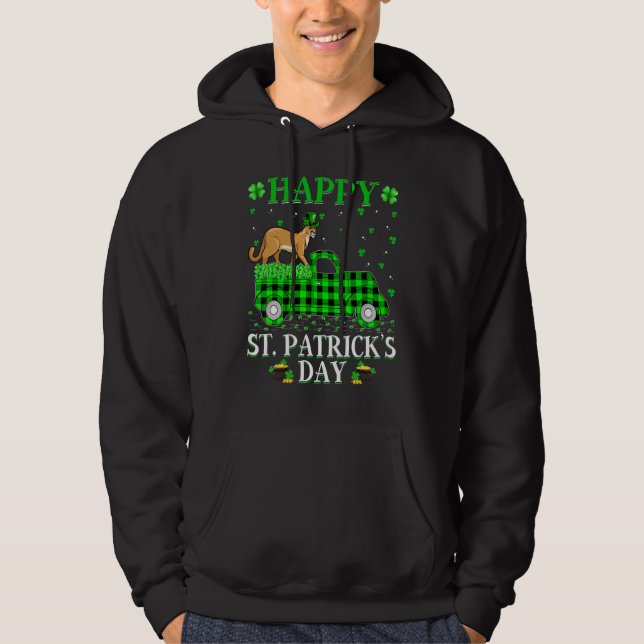 Funny Buffalo Plaid Green Truck Cougar St  Patrick Hoodie (Front)