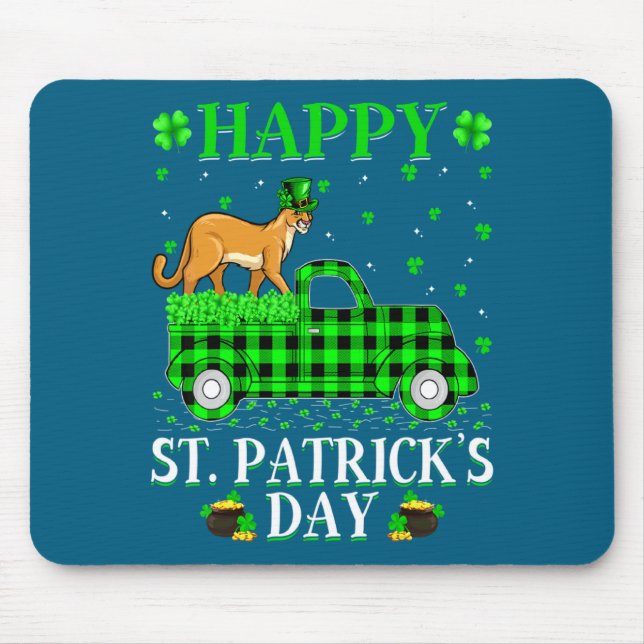 Funny Buffalo Plaid Green Truck Cougar St Patrick  Mouse Mat (Front)